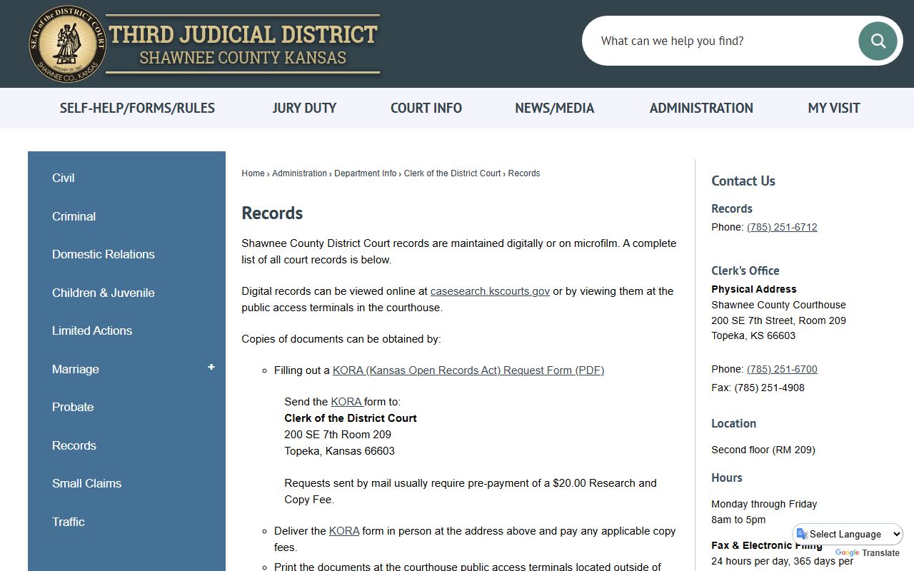 Shawnee County court records after jail arrest page