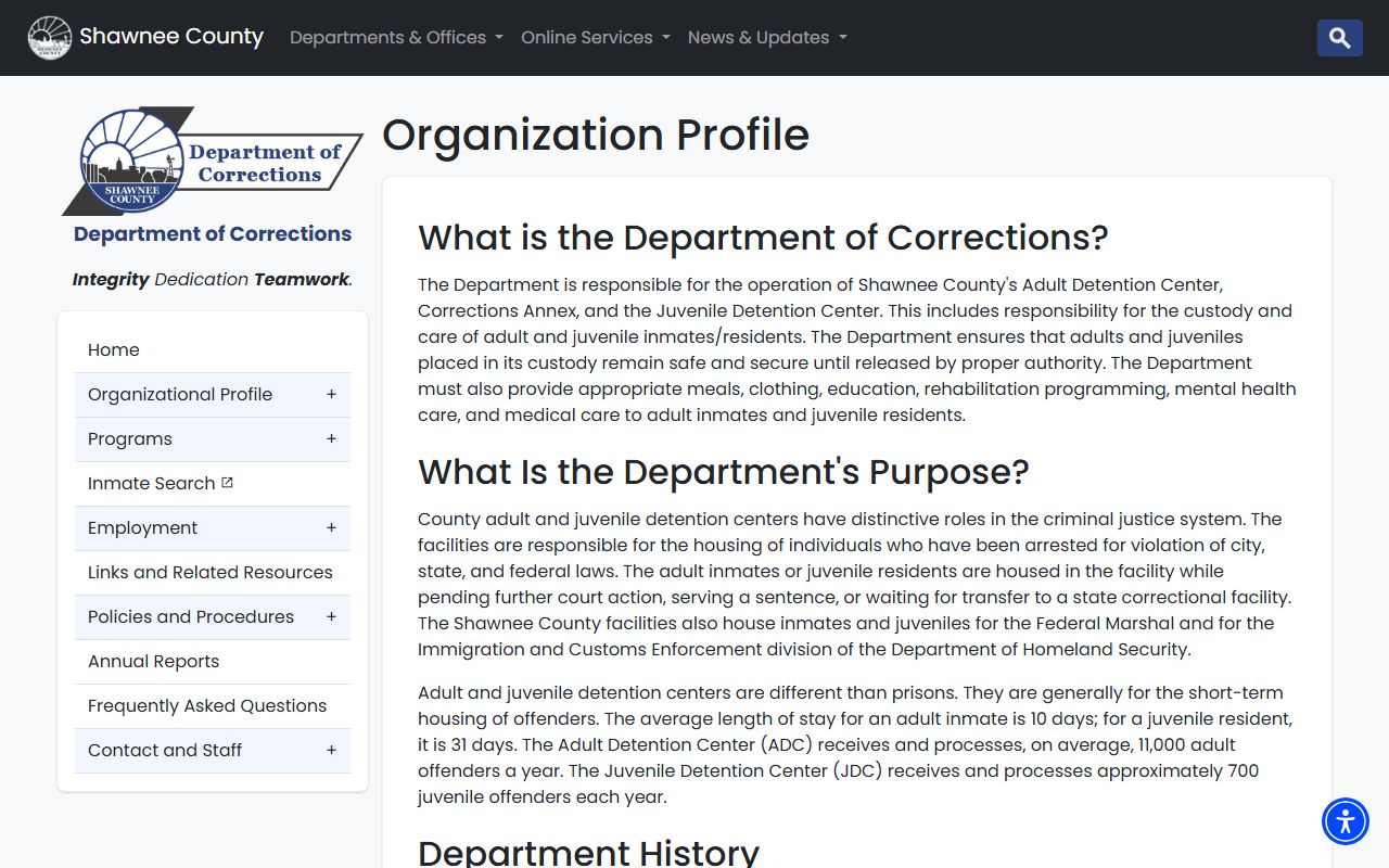 Shawnee County inmate population facility capacity table